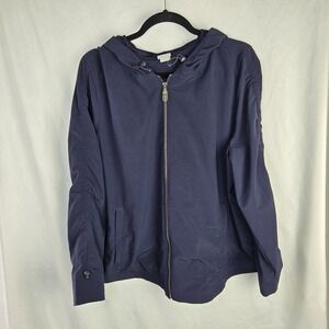 Zenergy By Chicos Hooded Lightweight Zip Up Jacket XL Athleisure Travel Coastal